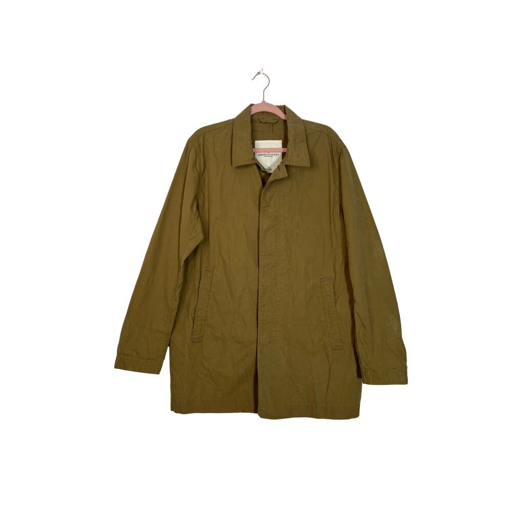 NWT American Eagle Khaki Brown Collar Pockets Midi Rain‎ Coat Size L